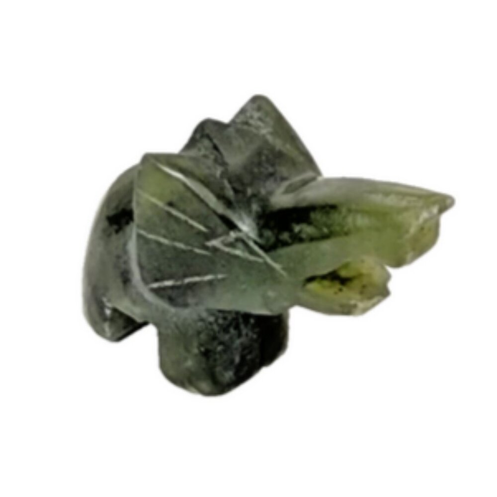 Vintage Mini Prosperity Elephant Figurine Trunk Up Carved Green Jade 1"x.75"